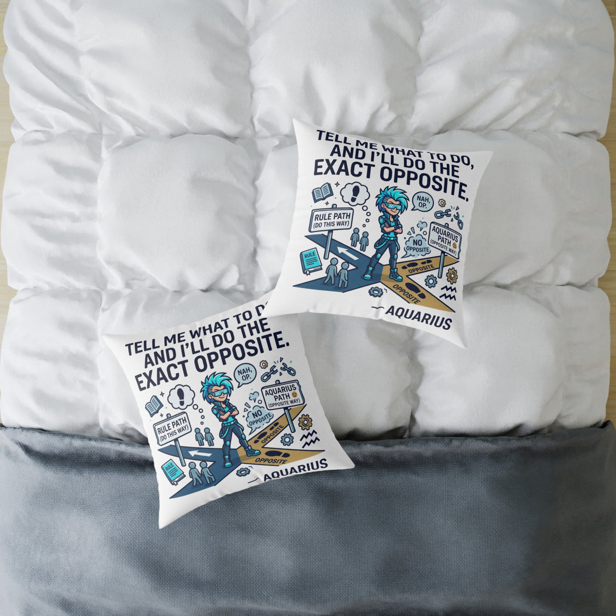 Aquarius Zodiac Pillow Tell Me What To Do And I'll Do The Exact Opposite Square Poly Canvas Pillow