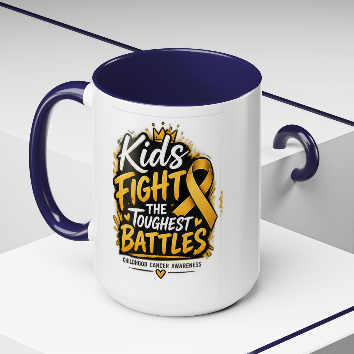 Kids Fight The Toughest Battles Accent Coffee Mug — Childhood Cancer Awareness 11/15oz