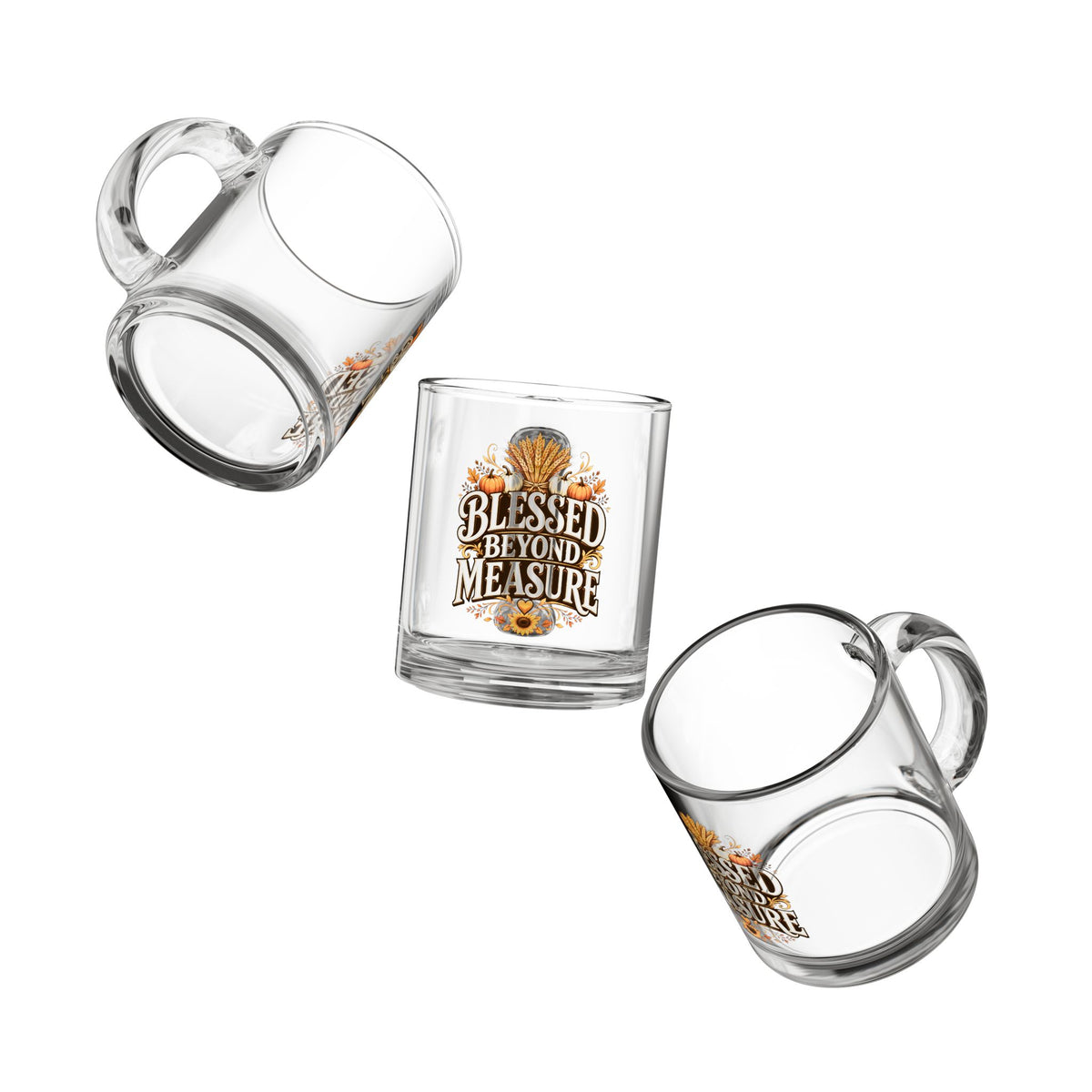 Glass Mug - "Blessed Beyond Measure" Fall Harvest Coffee Mug, Thanksgiving Gift