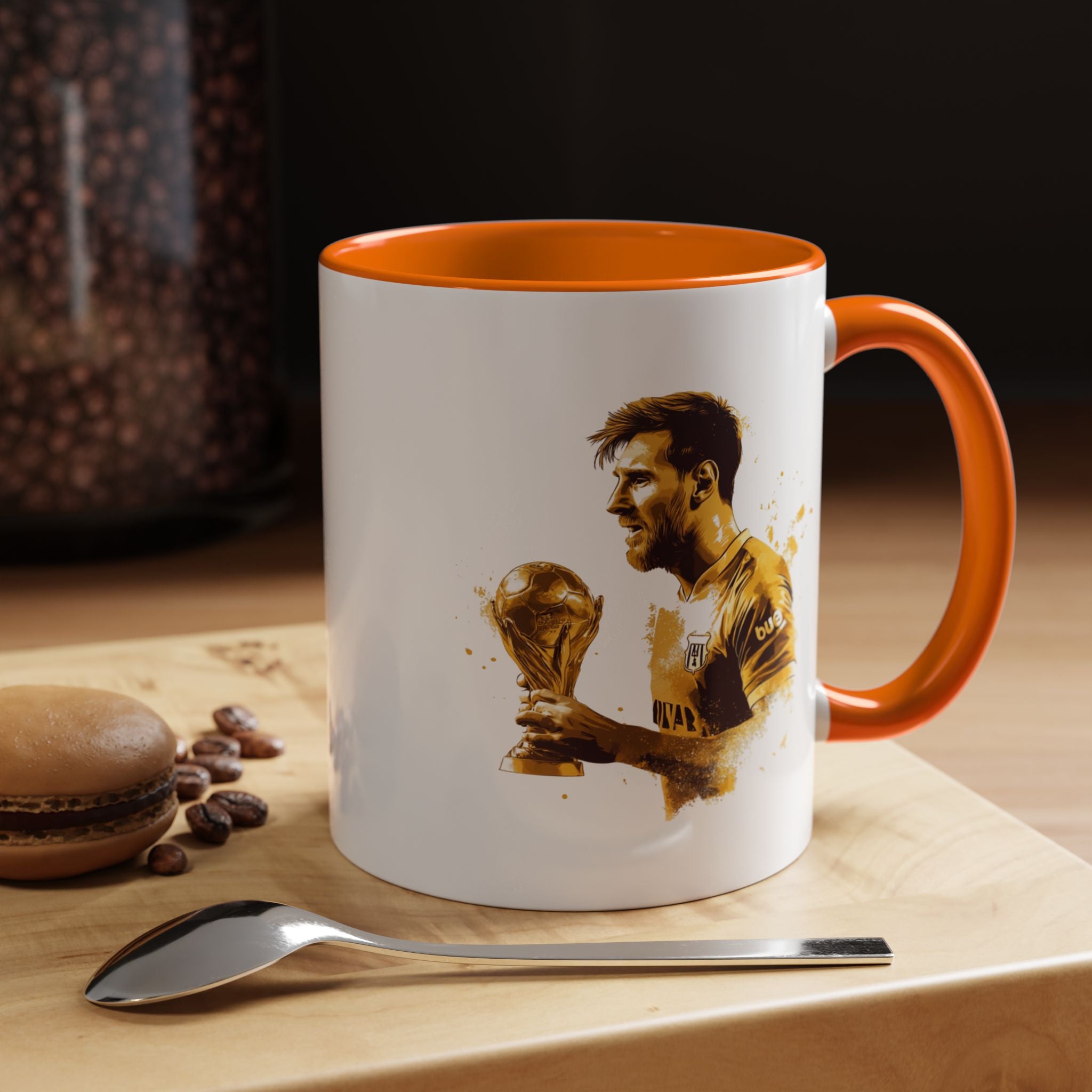 Soccer Legend Coffee Mug — Player Holding Trophy Accent Mug