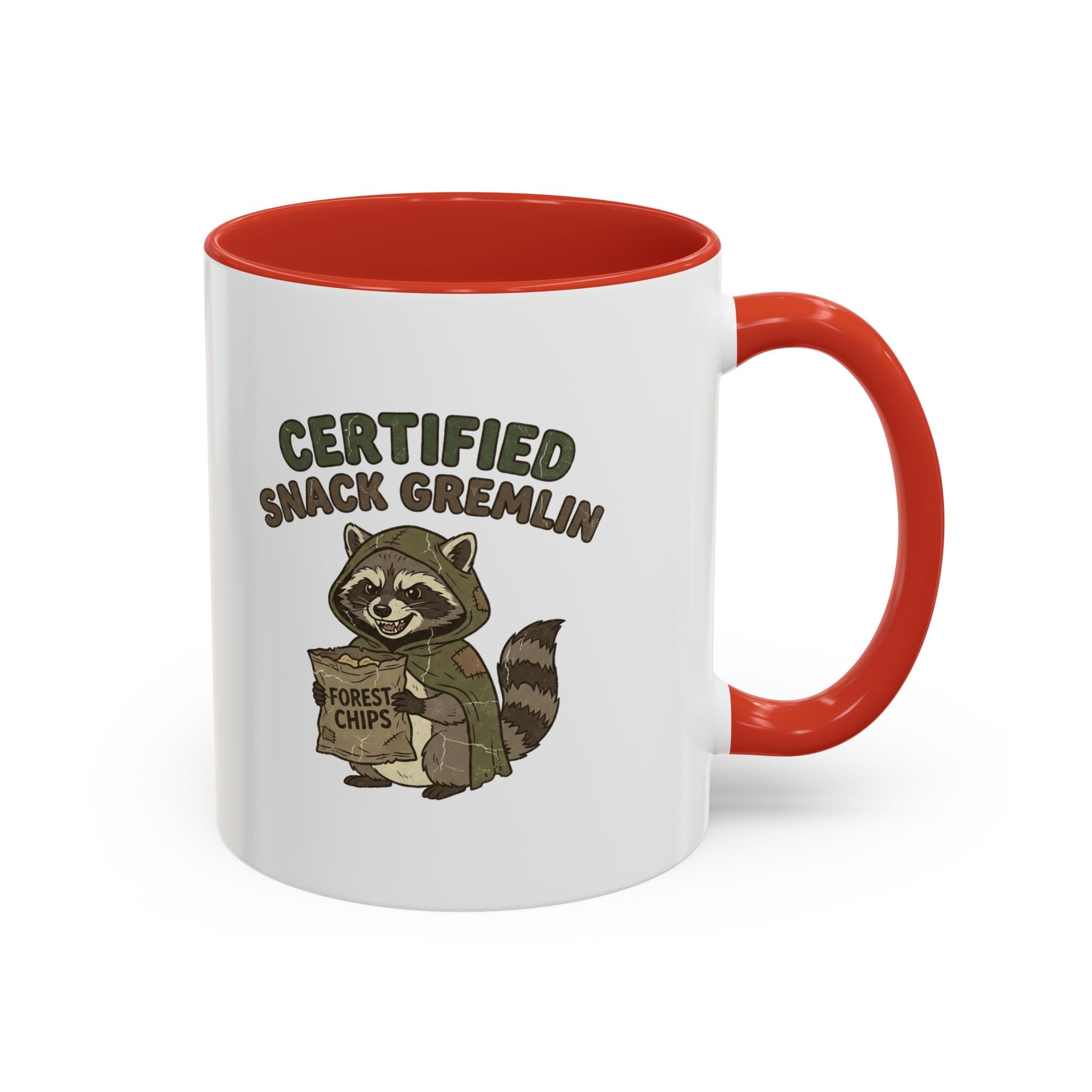 Funny Certified Snack Gremlin Coffee Mug — Cute Raccoon Snack Lover Accent Mug