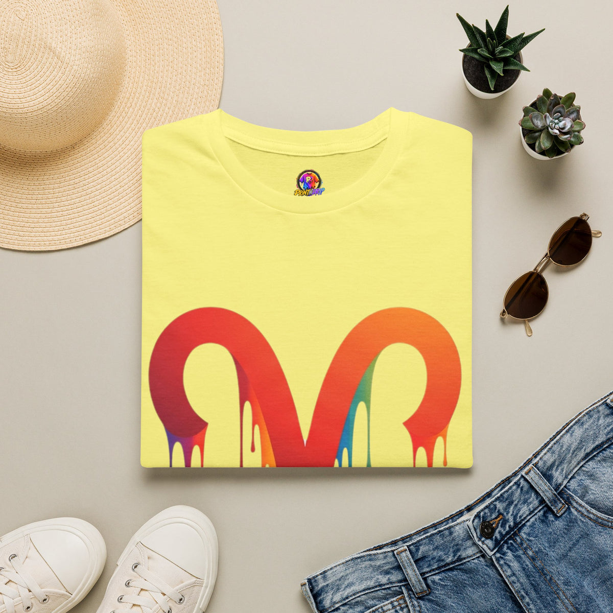 Aries Rainbow Drip T-Shirt — Colorful Dripping Zodiac Graphic Tee