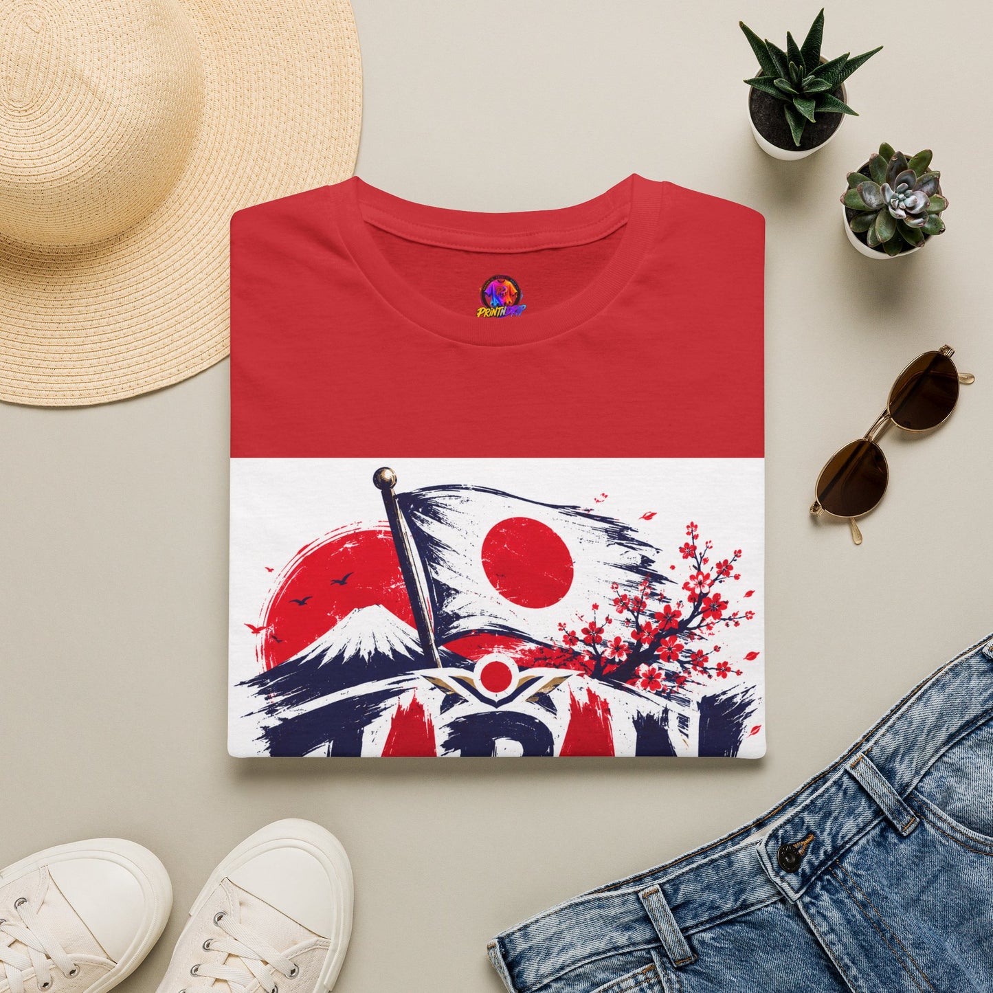 Japan Soccer T-Shirt — Japanese Flag & Cherry Blossom Football Graphic