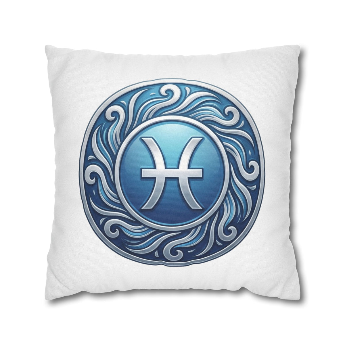 Pisces Zodiac Pillow Cover — Blue Astrological Symbol Decorative Throw Pillowcase