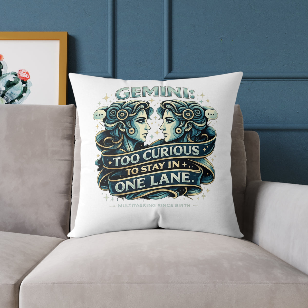Gemini Zodiac Too Curious Square Poly Canvas Pillow
