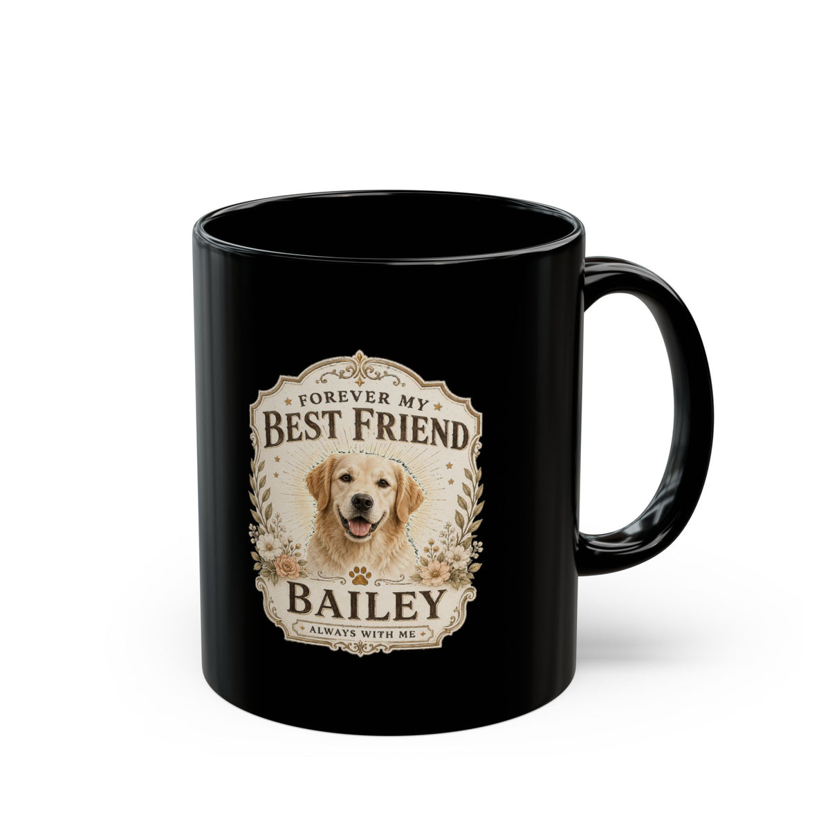 Milo Bailey Dog Dad Mom Dog Lover Black Mug — "Forever My Best Friend" Personalized Golden Retriever Coffee Cup