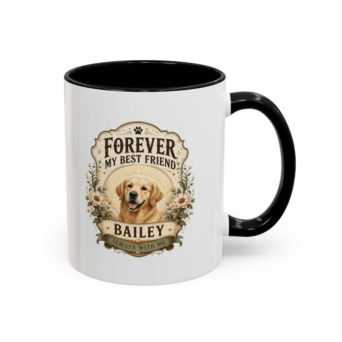 Milo Bailey Dog Dad Mom Forever My Best Friend Dog Coffee Mug — Personalized Pet Name Golden Retriever Accent Mug