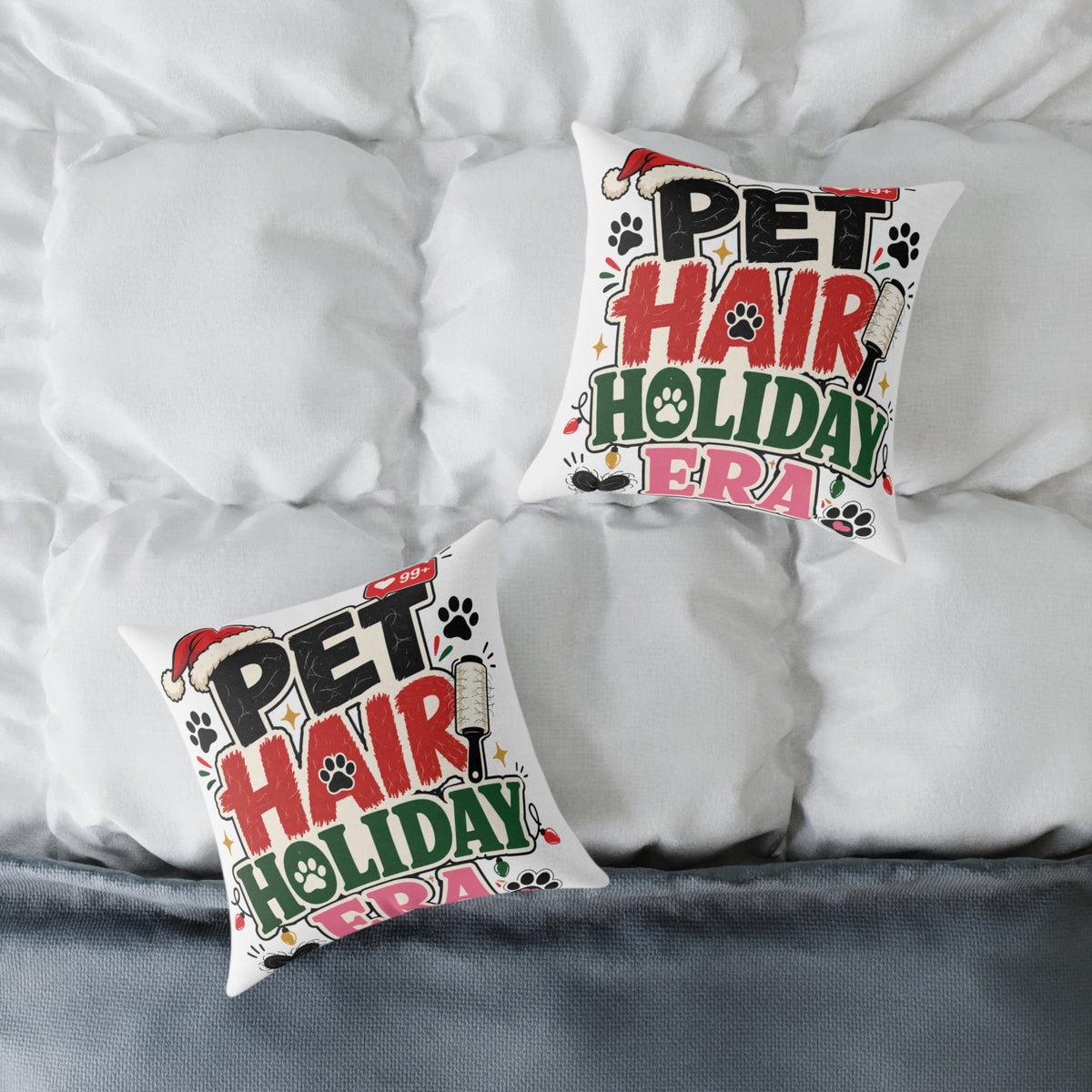 Modern Day Christmas Pet Hair Holiday Pillow