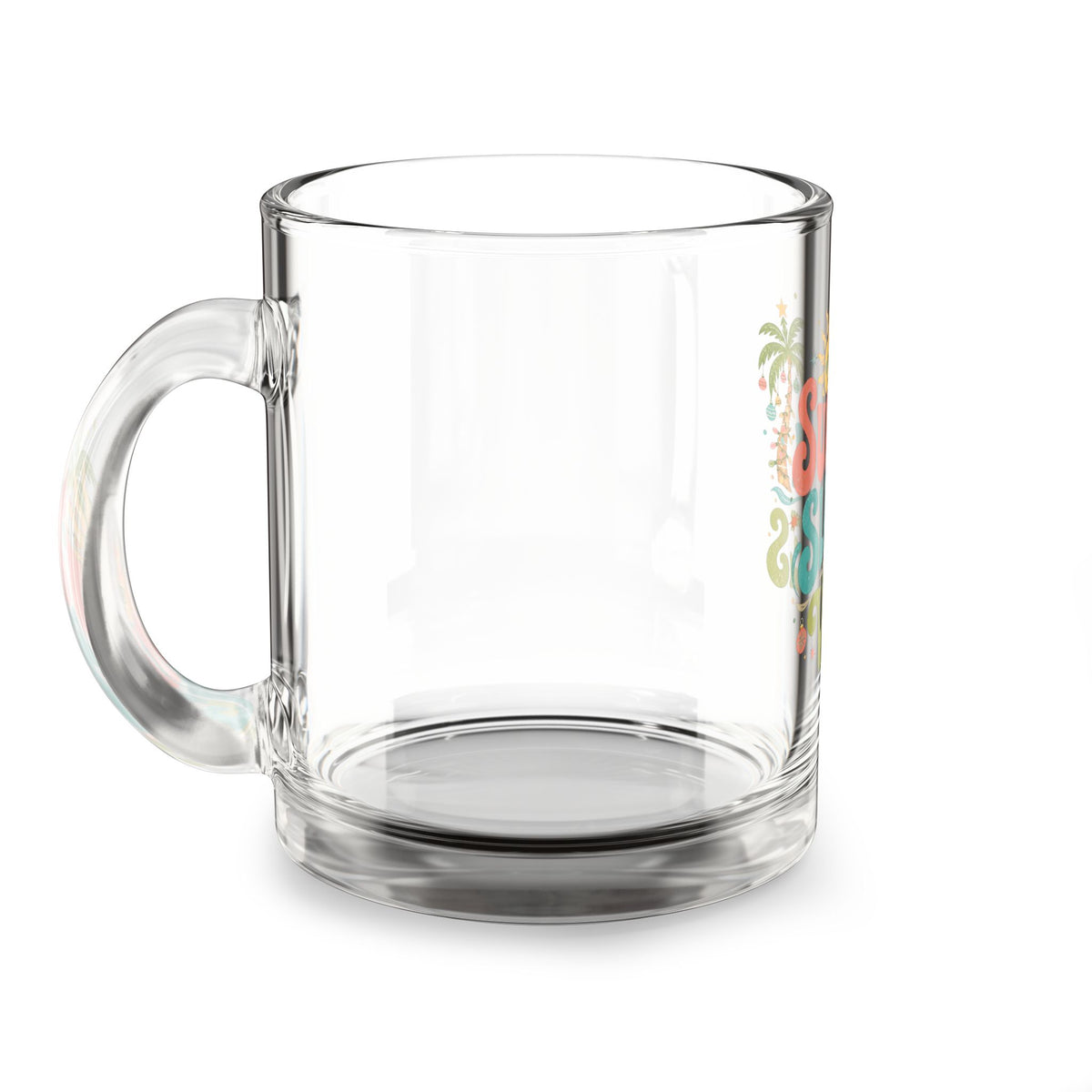 Modern Day Christmas Glass Mug  10oz Sunny Sleigh Vibes Glass Mug — 10oz Tropical Holiday Coffee Cup