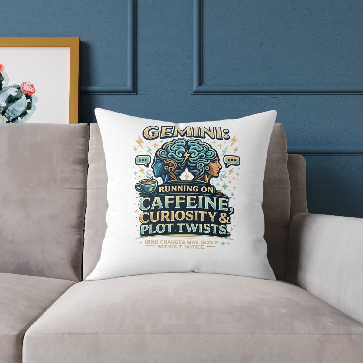 Gemini Zodiac Running On Caffeine Square Poly Canvas Pillow