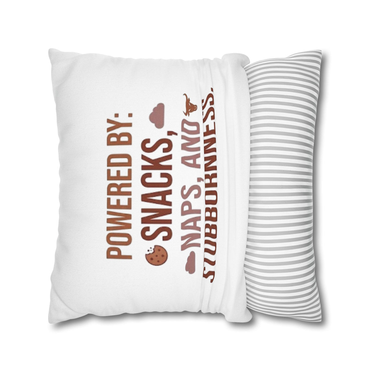Taurus Throw Pillow — "Powered by: Snacks, Naps, and Stubbornness" Decorative Accent Pillow