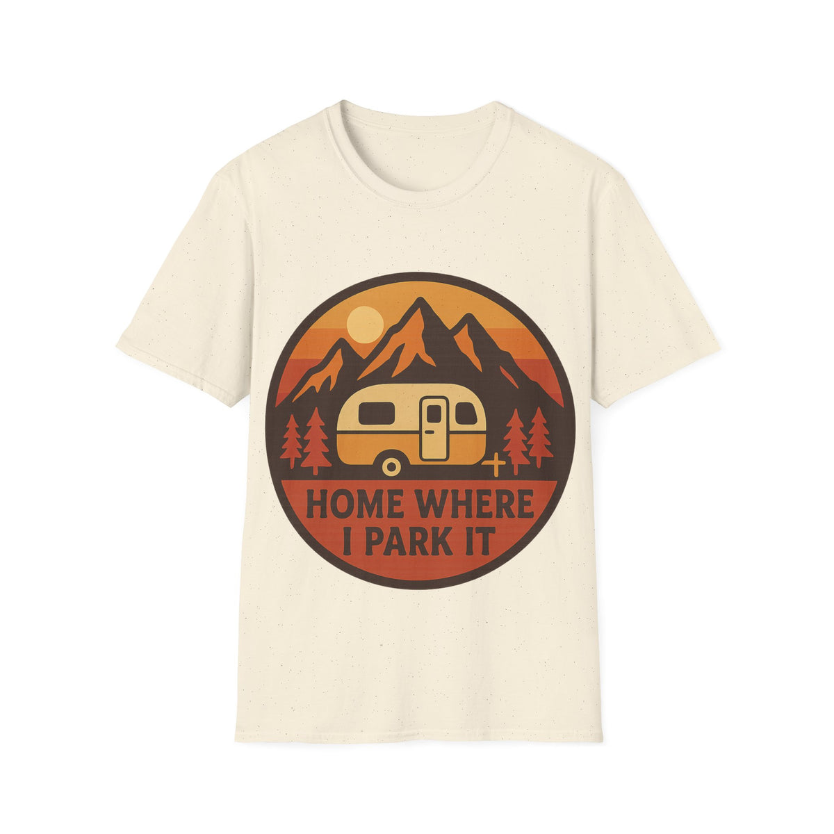 "Home Where I Park It" Vintage Camper Van Graphic Tee - Retro Sunset Mountain White T-Shirt - Trending Now - September 2026