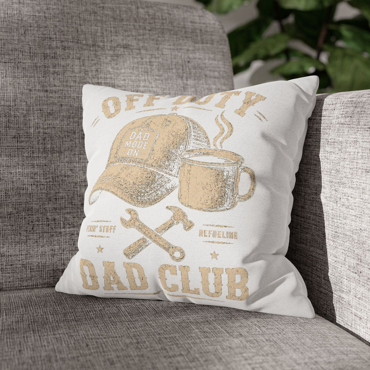 Off Duty Dad Club Throw Pillowcase – Coffee & Tools Accent Pillow Cover Milo Bailey Dog Dad Mom