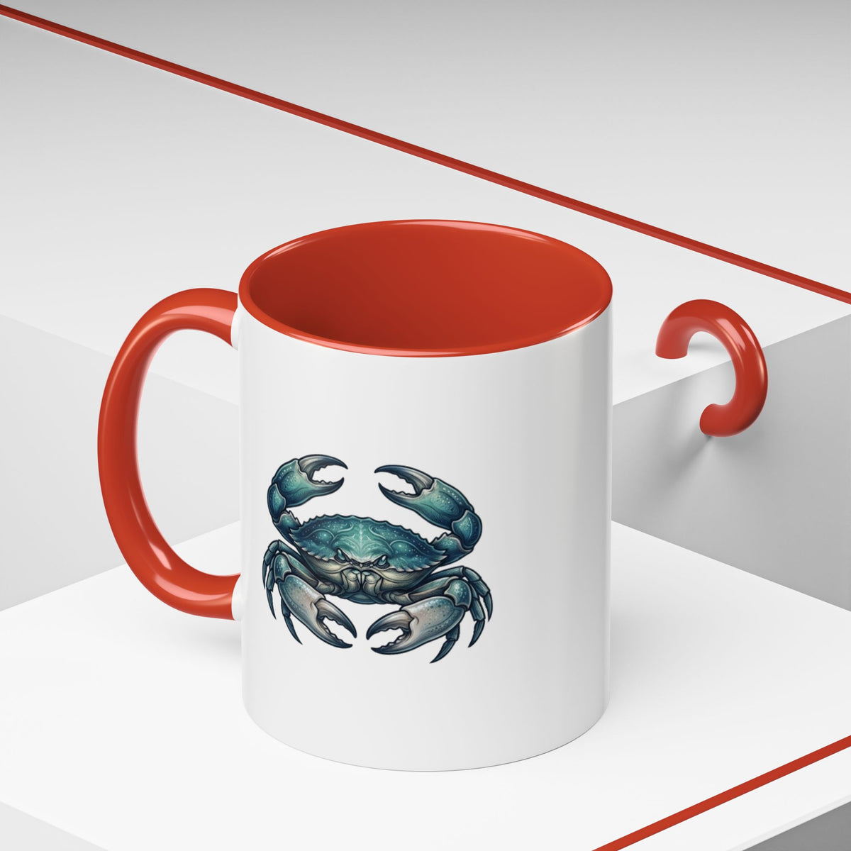 Cancer Zodiac Blue Crab Accent Coffee Mug — Nautical Beach Home Decor Gift