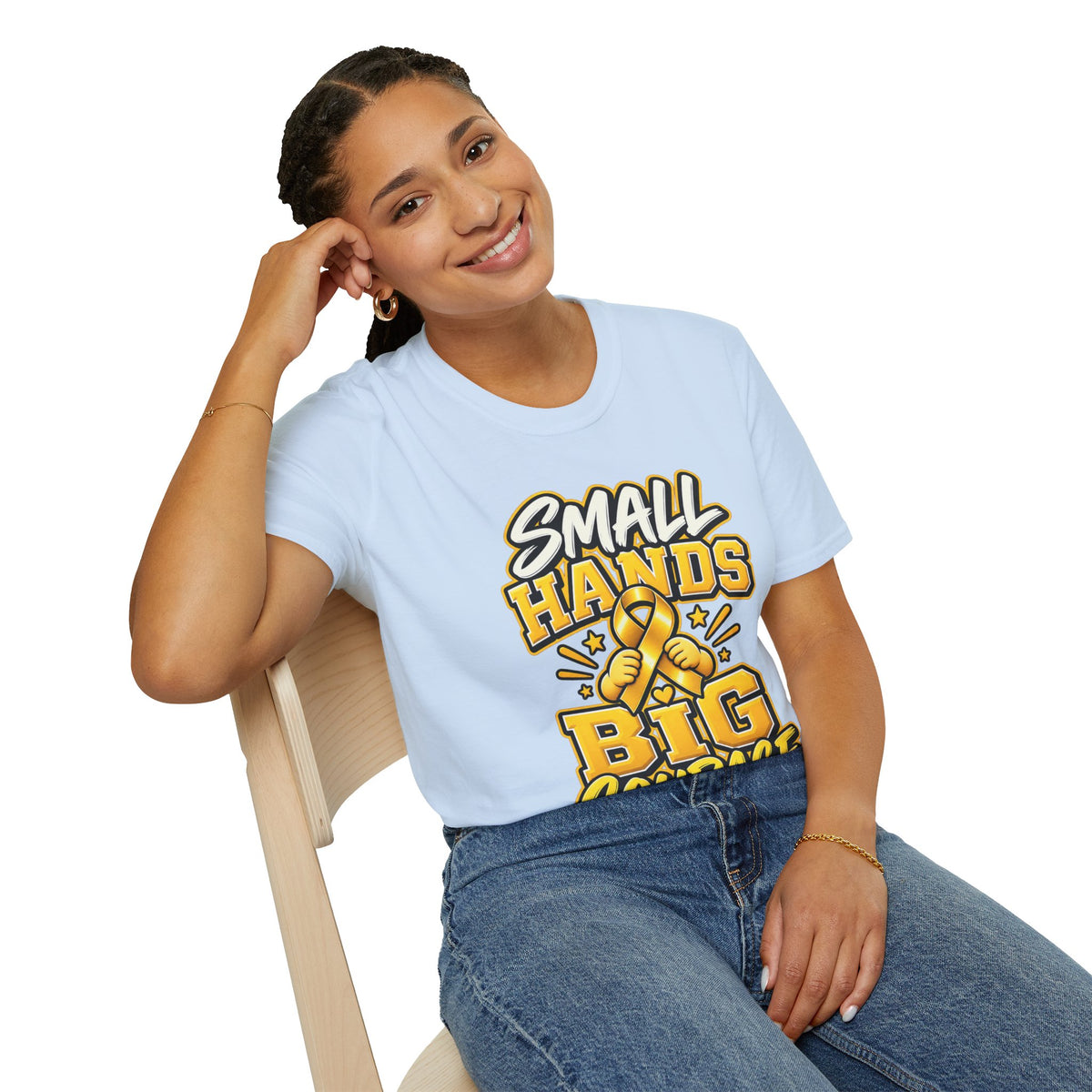 Children's Cancer Awareness T-Shirt — "Small Hands Big Courage" Yellow Ribbon