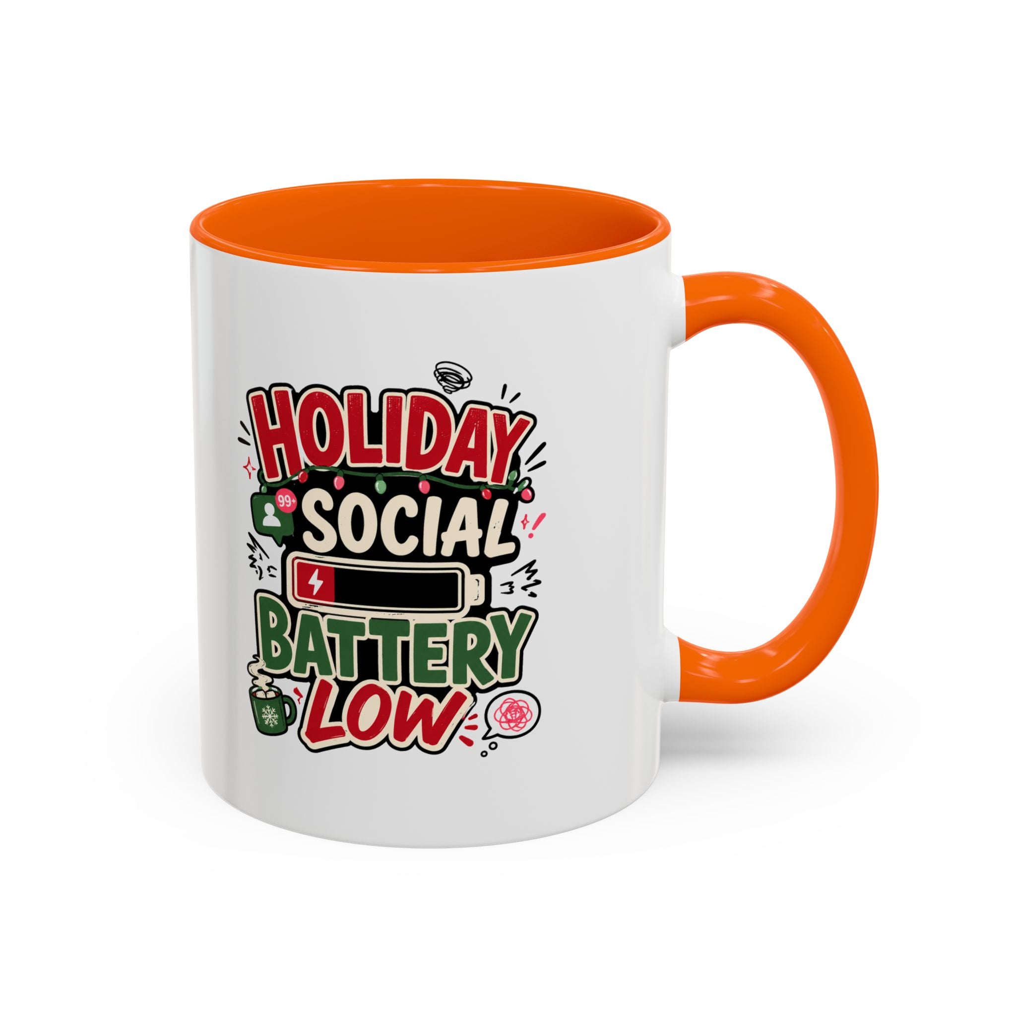 Modern Day Christmas Holiday Social Battery Low Accent  Coffee Mug