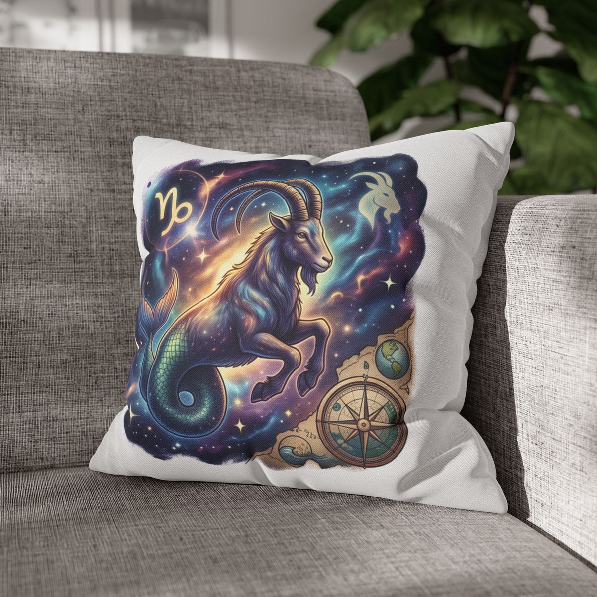 Capricorn Zodiac Throw Pillowcase — Mystical Goat Constellation Home Decor