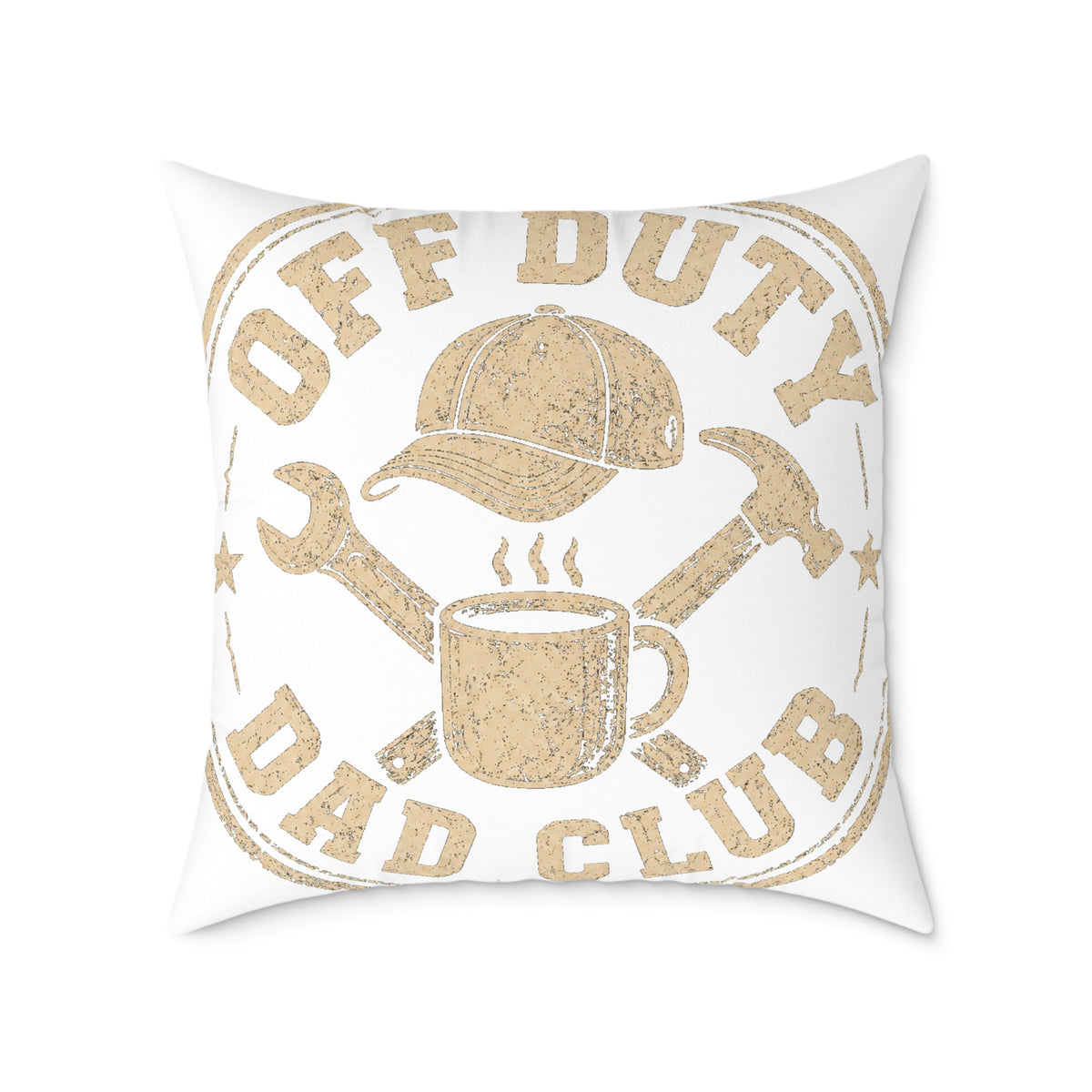 Milo Bailey Dog Dad Mom Square Pillow — "Off Duty Dad Club" Rustic Workshop Decorative Throw Pillow