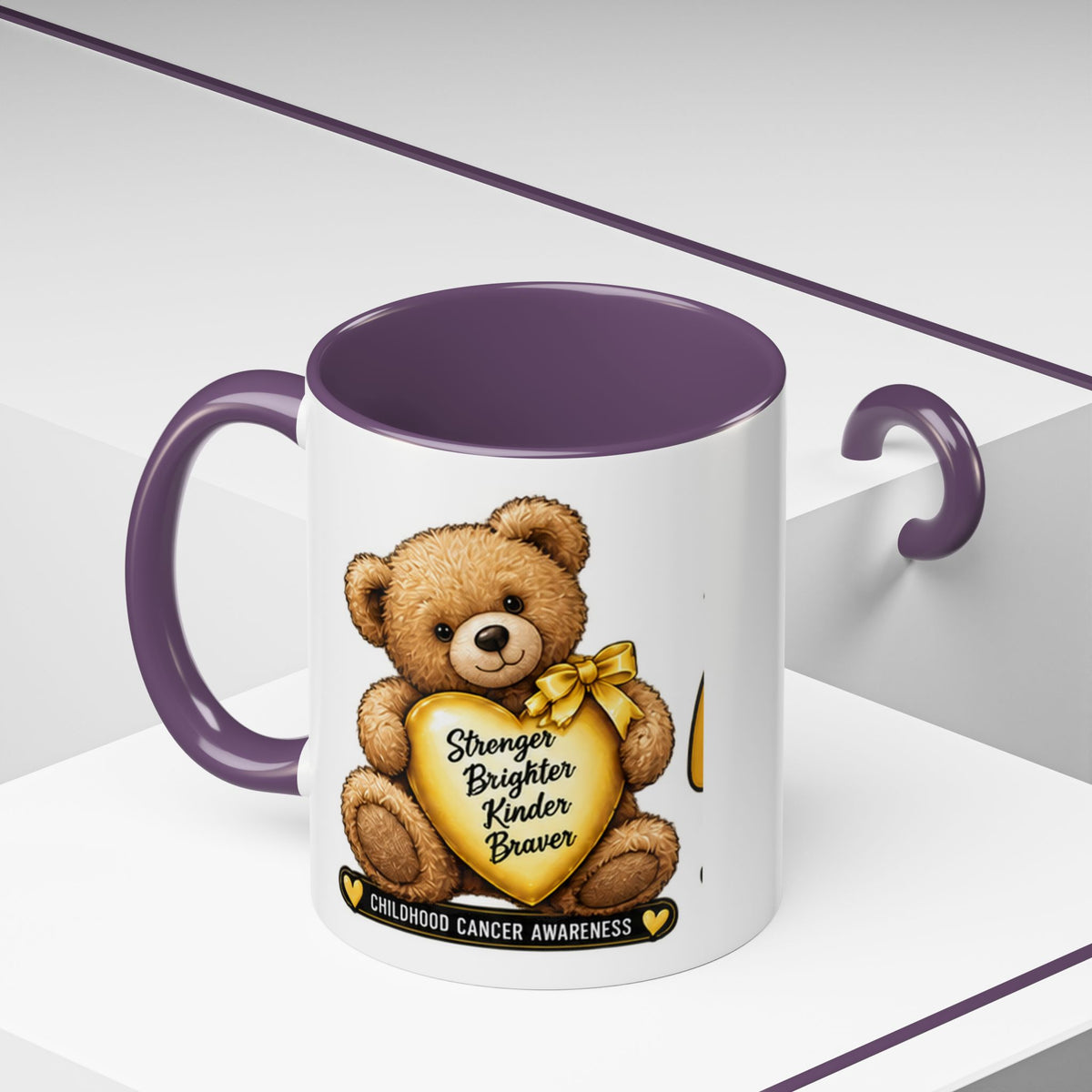 Gold Ribbon Teddy Bear Childhood Cancer Awareness Accent Mug (11/15oz)