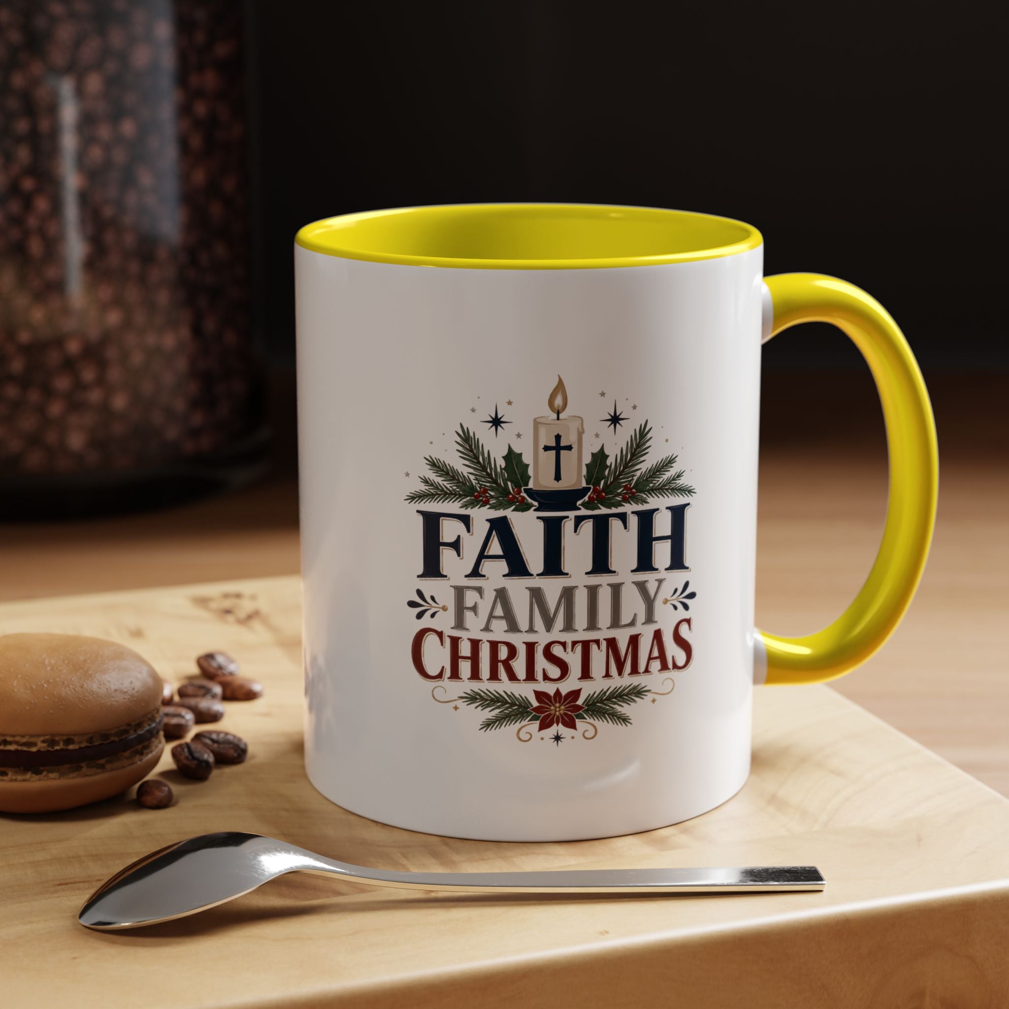 Christmas Faith • Family • Christmas Accent Coffee Mug — Holiday Religious Ceramic Mug