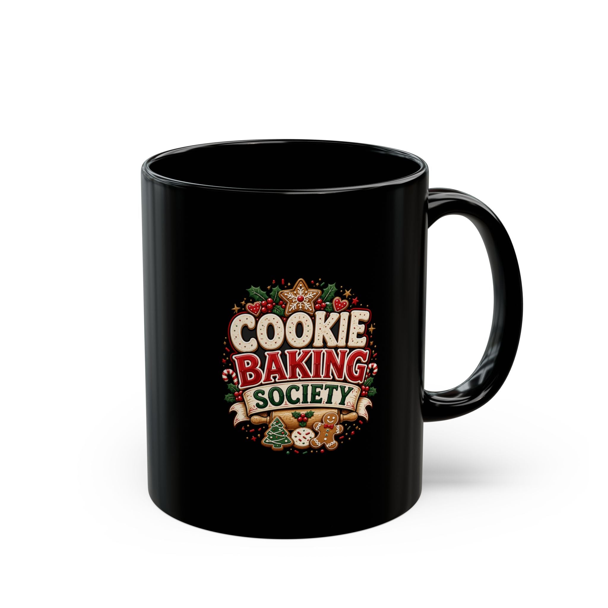 Cookie Baking Society Mug — Black Coffee Cup for Bakers & Holiday Baking Gifts