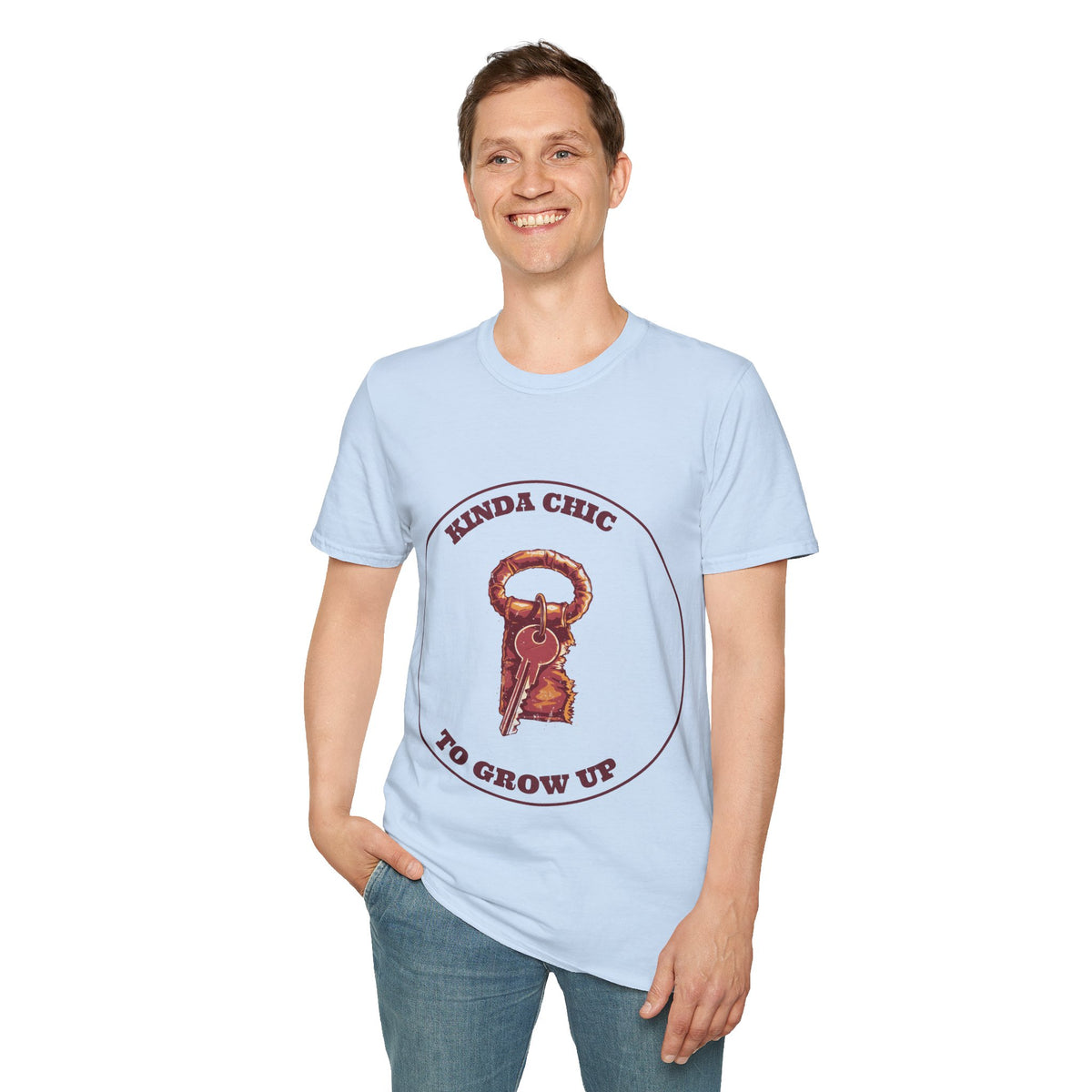 "Kinda Chic To Grow Up" Vintage Key Graphic Tee - Funny Relatable Aesthetic White T-Shirt - Trending Now - September 2026