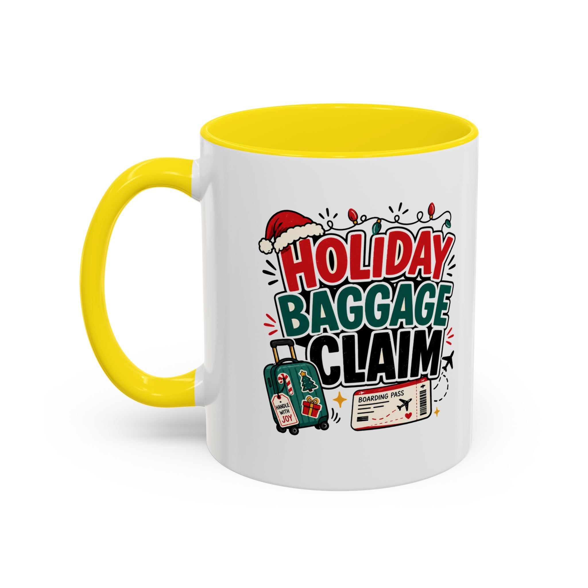 Modern Day Christmas Holiday Baggage Claim Coffee Mug — Funny Christmas Travel Gift (11/15oz)