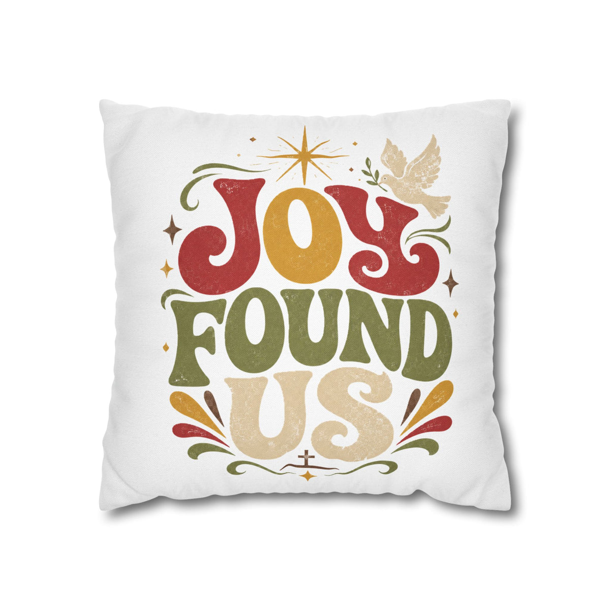 Christmas Joy Found Us Decorative Pillowcase — Retro Holiday Cushion Cover