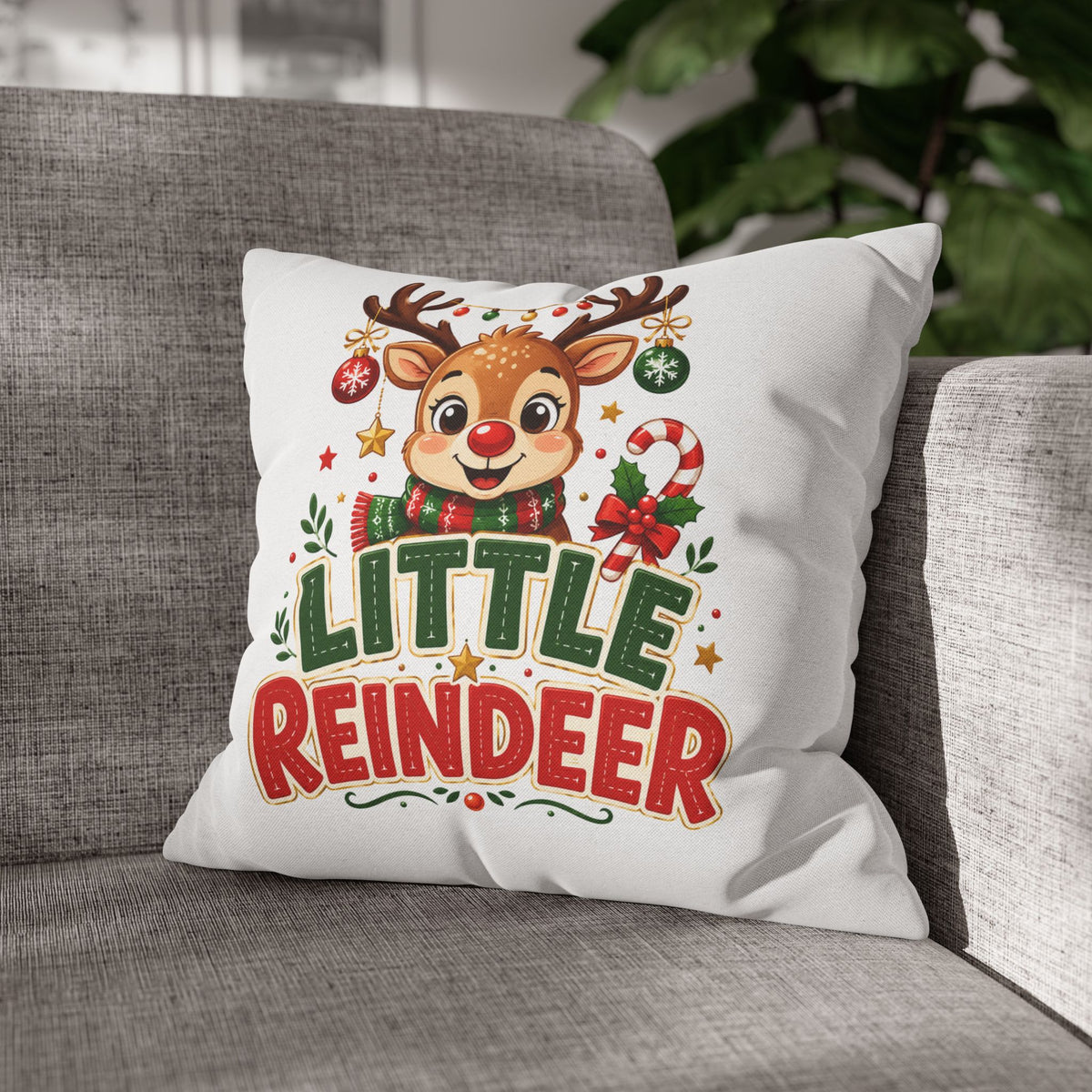 Christmas Little Reindeer Holiday Pillowcase – Cute Christmas Throw Pillow Cover