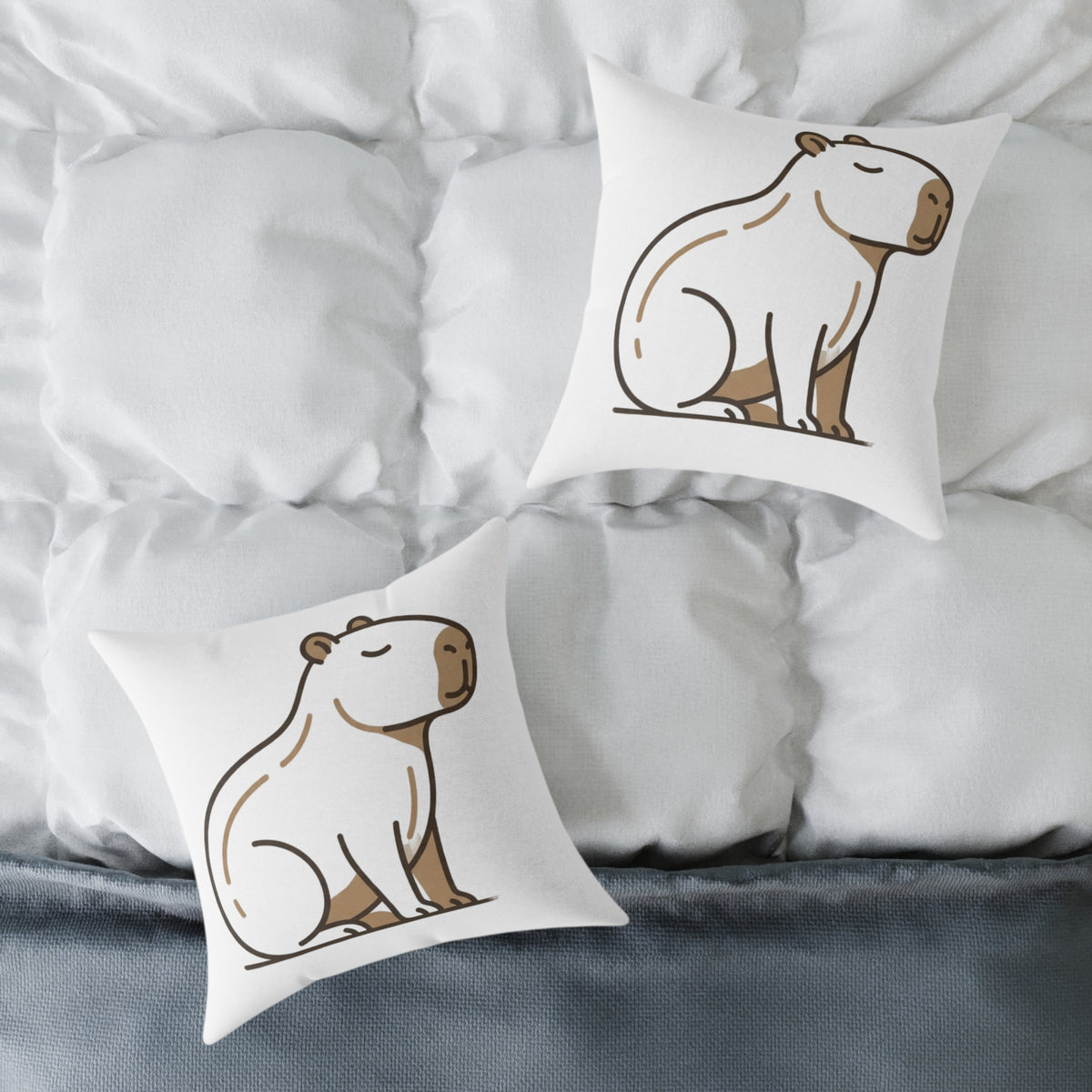 Funny Capybara Cartoon Square Throw Pillow – Cute Relaxed Capybara Decorative Cushion