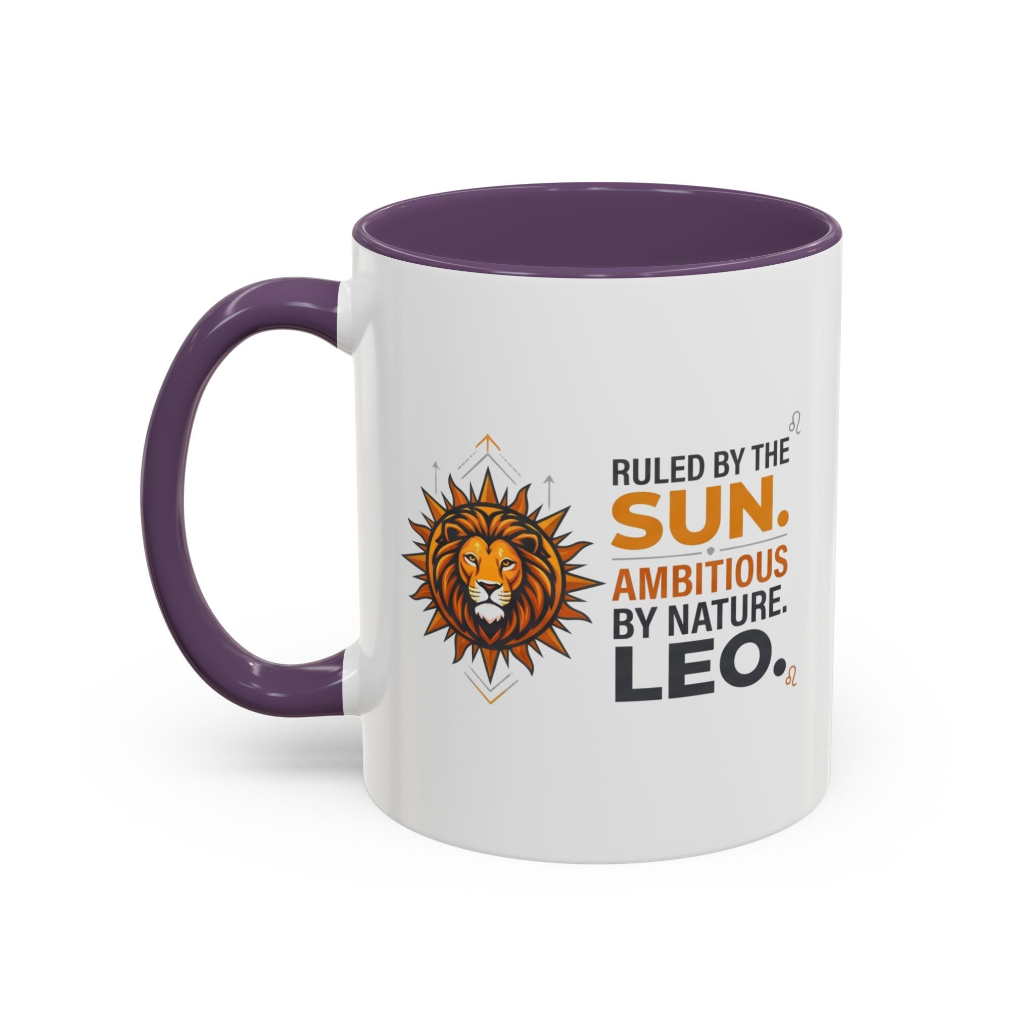 Leo Zodiac Coffee Mug — "Ruled by the Sun. Ambitious by Nature. LEO." Accent Ceramic Mug