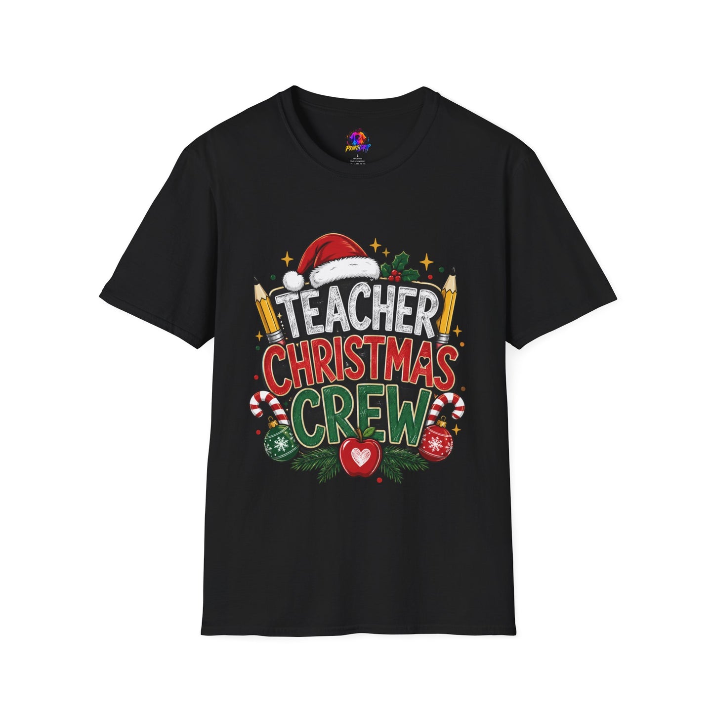 Teacher Christmas Crew T-Shirt — Holiday School Staff Tee with Santa Hat & Pencils