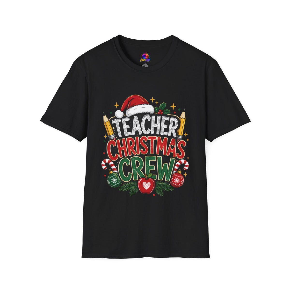 Teacher Christmas Crew T-Shirt — Holiday School Staff Tee with Santa Hat & Pencils