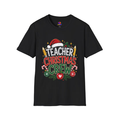 Teacher Christmas Crew T-Shirt — Holiday School Staff Tee with Santa Hat & Pencils
