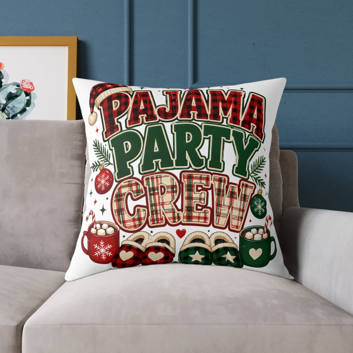 Christmas Pillow — Pajama Party Crew Holiday Decorative Throw Pillow