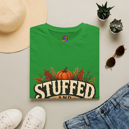 Stuffed and Thankful T-Shirt — Thanksgiving Pumpkin Fall Graphic Tee