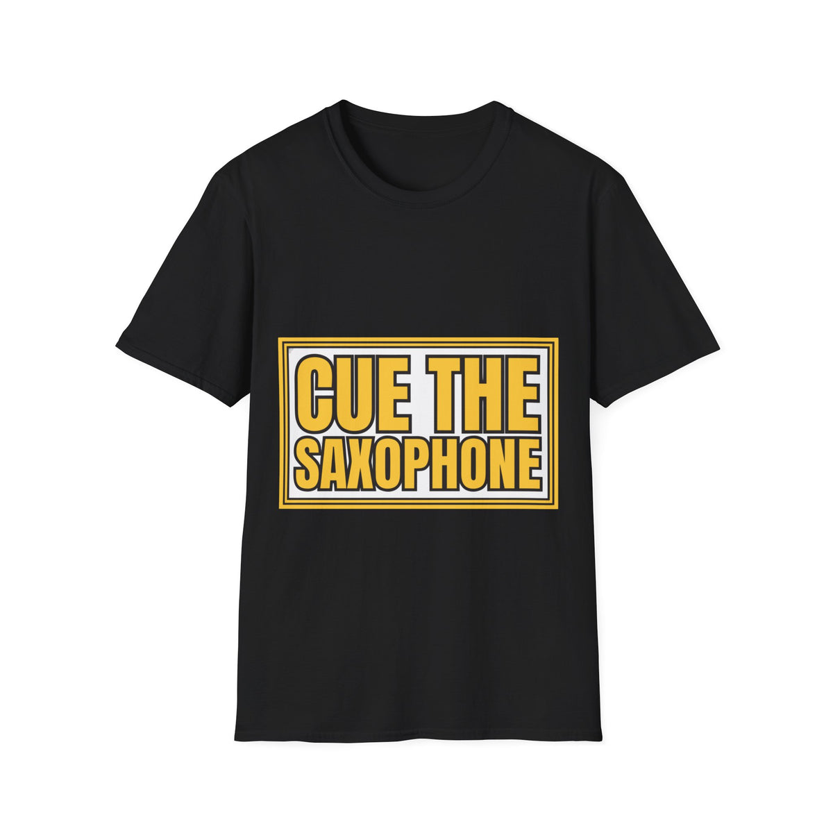 "Cue The Saxophone" Bold Yellow Typography Graphic Tee - Trending Now - September 2026