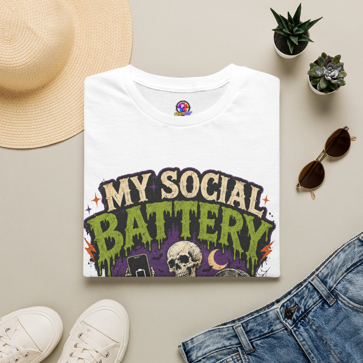 Halloween My Social Battery Unisex Softstyle T-Shirt
