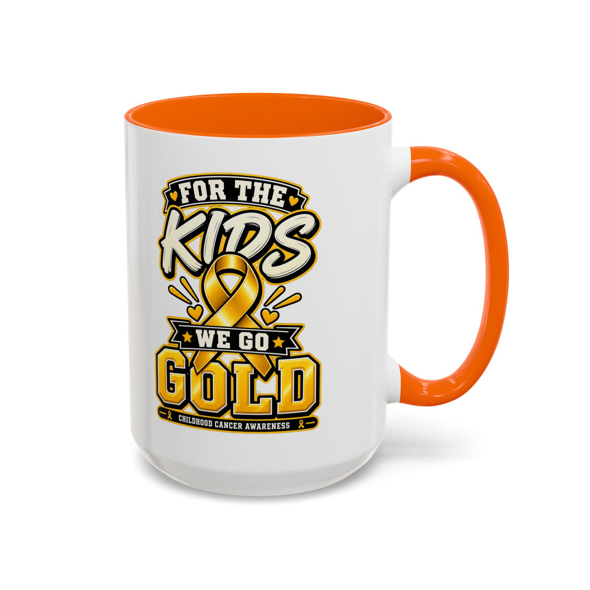 For The Kids We Go Gold Accent Coffee Mug — Childhood Cancer Awareness 11/15oz