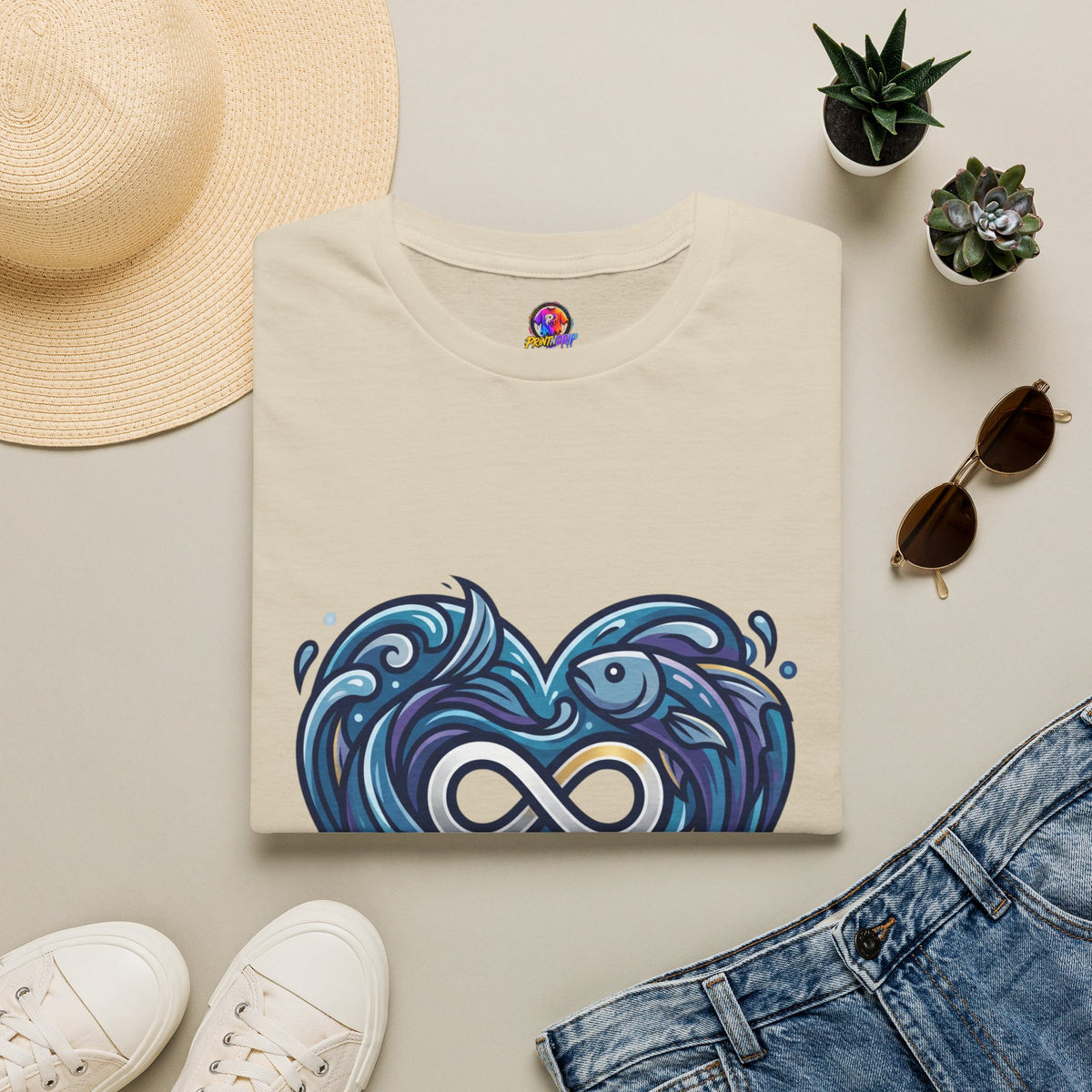 Pisces Infinity Heart T‑Shirt — Zodiac Ocean Love Tee