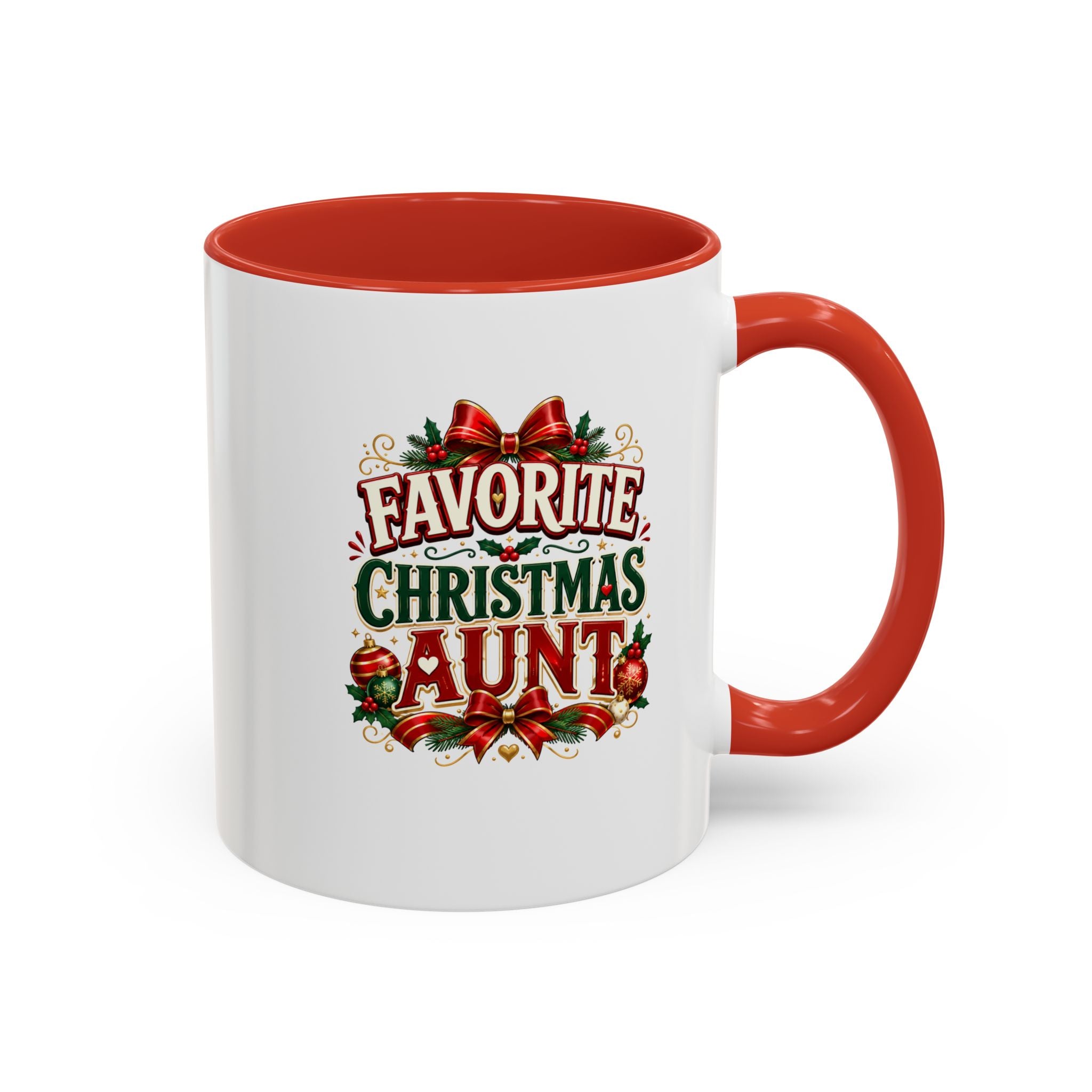 Christmas Aunt Coffee Mug — "Favorite Christmas Aunt" Accent Holiday Mug