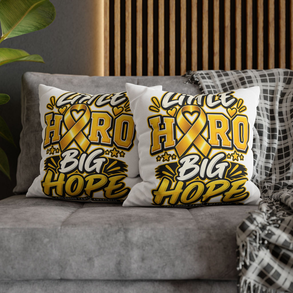 Pillowcase — "Little Hero Big Hope" Childhood Cancer Awareness Cushion Cover