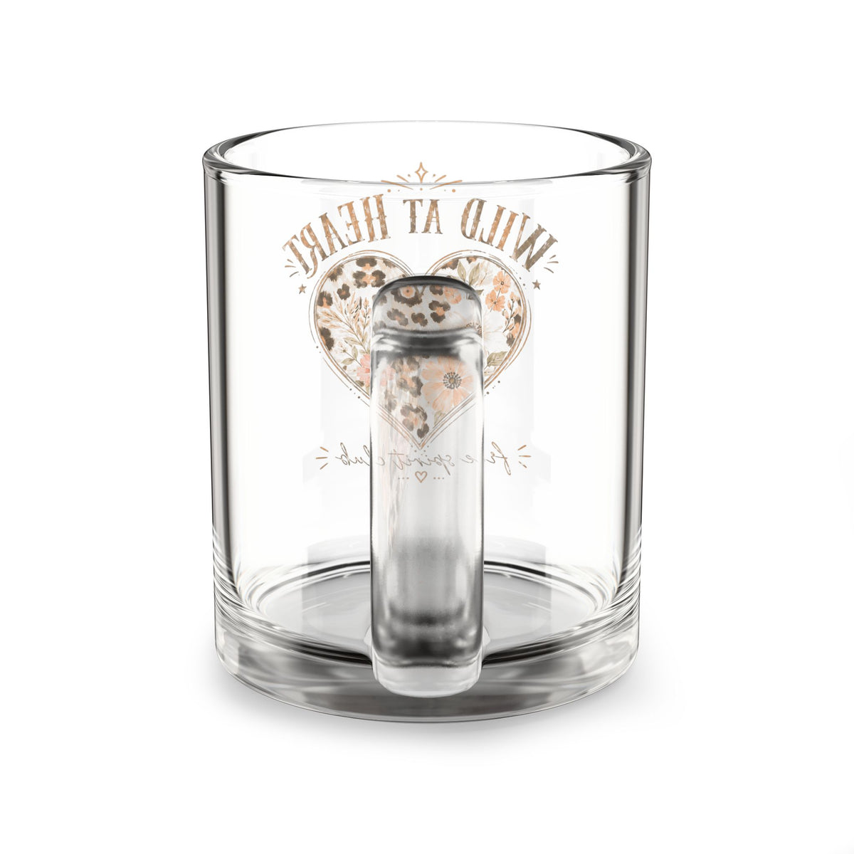 Glass Mug — "Wild at Heart" Leopard Heart Floral 10oz Coffee Mug Milo Bailey Dog Dad Mom  Glass Mug 10 oz