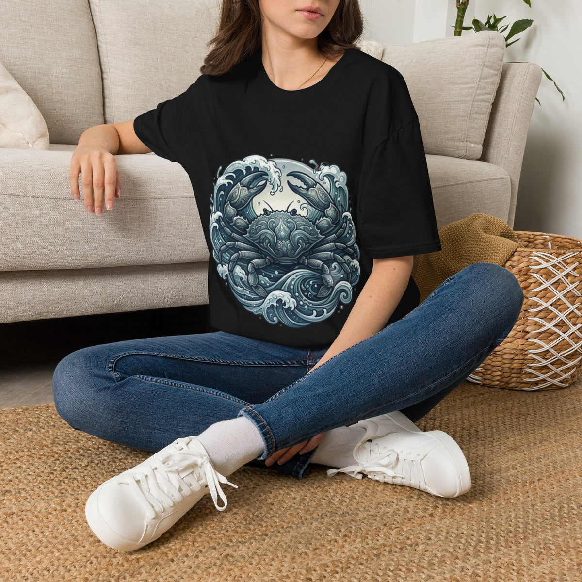 Crab and Waves Graphic T-Shirt — Coastal Oceanic Nautical Tee