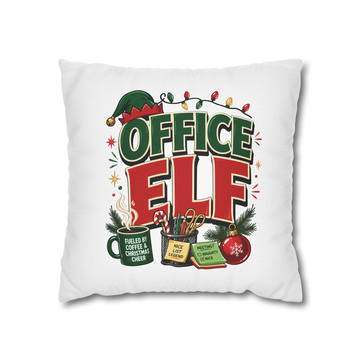 Office Elf Christmas Pillowcase — Festive Holiday Decorative Throw Pillow Cover