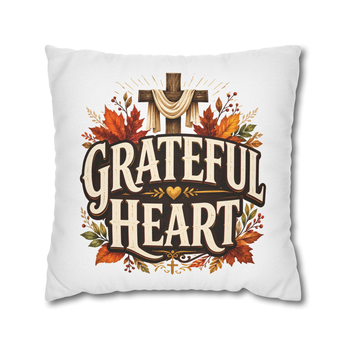Thanksgiving Grateful Heart Throw Pillow — Autumn Cross Faith Decorative Pillowcase
