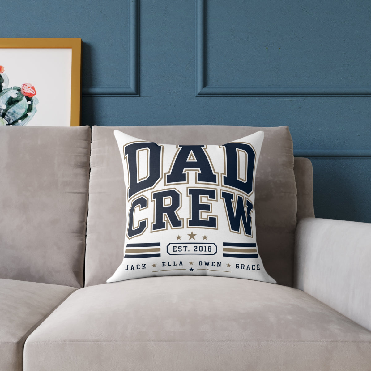 Dad Crew Square Pillow Milo Bailey Dog Dad Mom— Personalized Family Name & Est. Year Accent Pillow