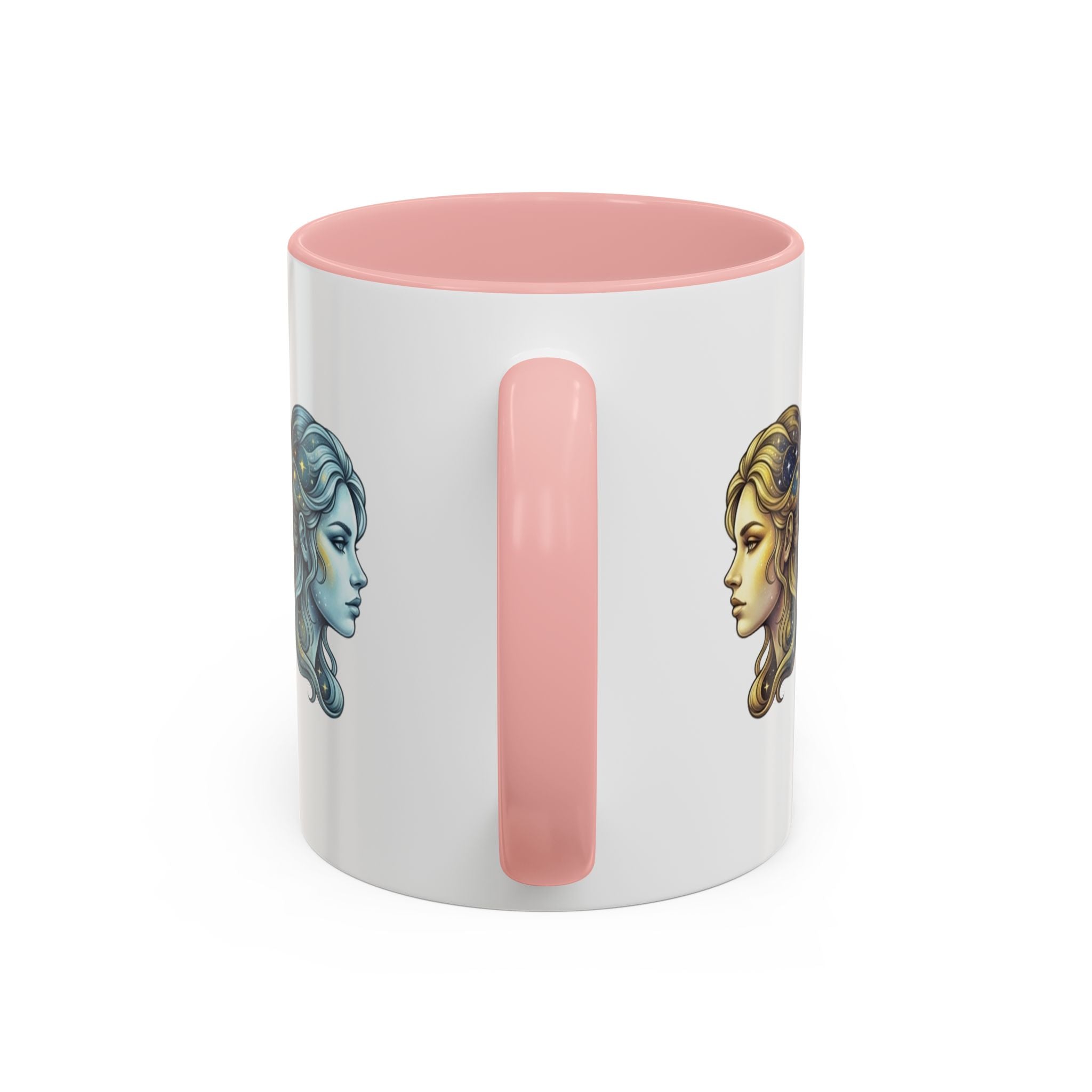 Gemini Zodiac Accent Coffee Mug — Dual Faces Astrology Design