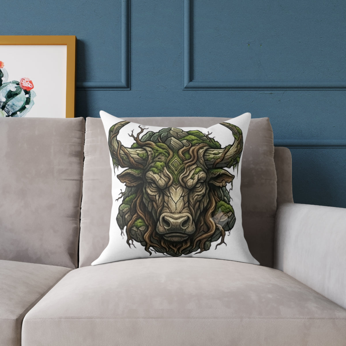 Astrological Bull Head Taurus Square Poly Canvas Pillow