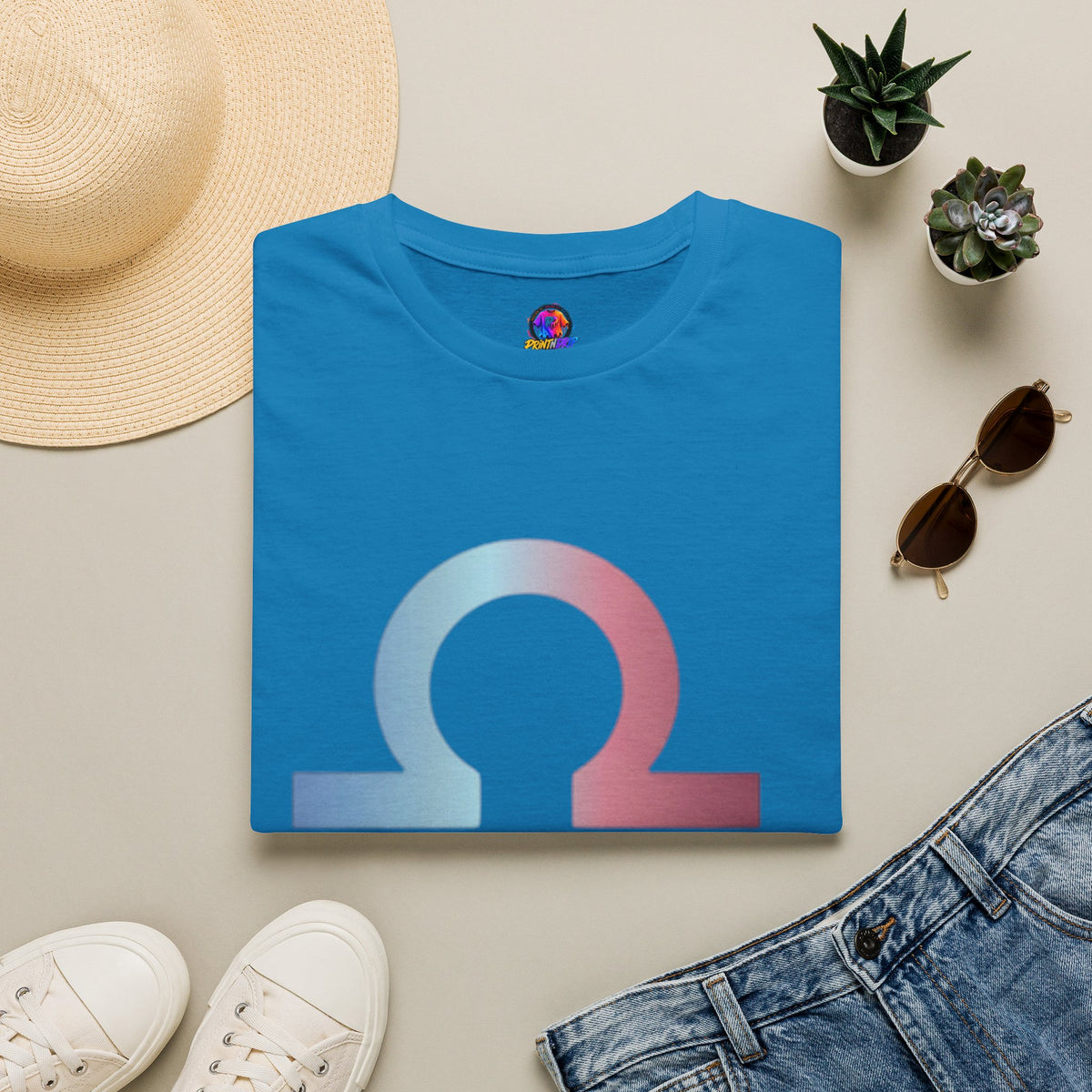 Libra Zodiac Omega Symbol T‑Shirt — Pastel Gradient Drip Graphic Shirt
